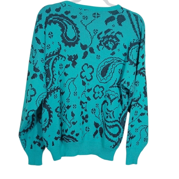 Vintage Retro 80's Teal Black Sweater - Picture 4 of 8